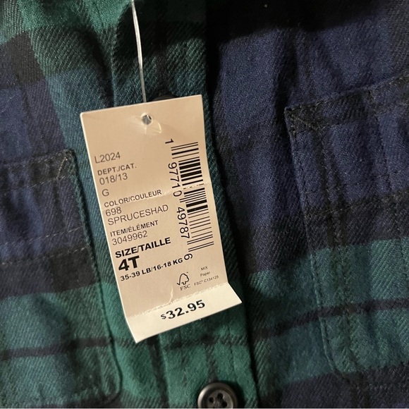 The Children’s Place Plaid Holiday Navy Green Button Up Size 4T Cotton New - Picture 2 of 5